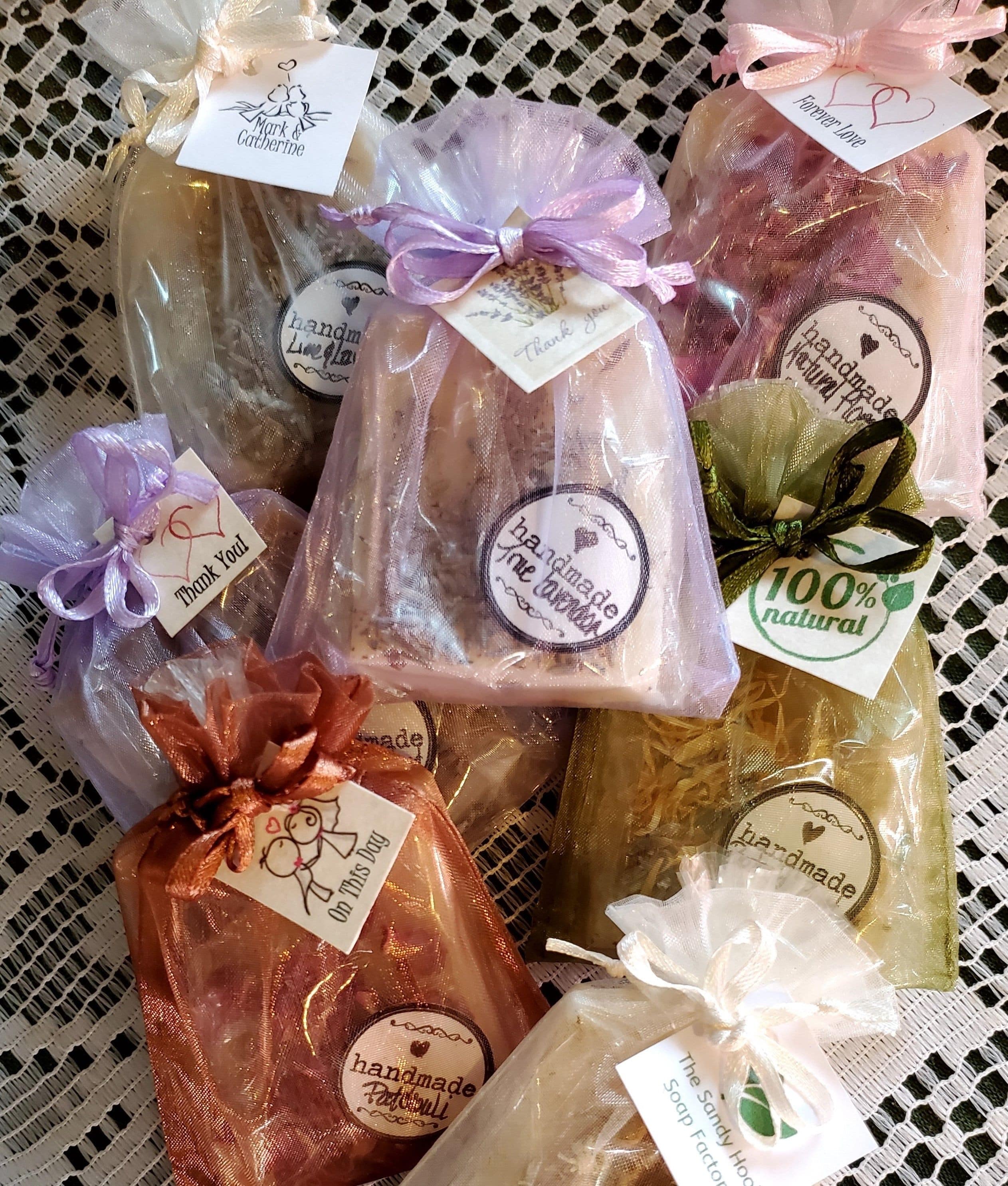 Our all natural soap favours make attractive, inexpensive gifts handmade in Manitoba with care from the finest of ingredients. Quality wedding soap favours.