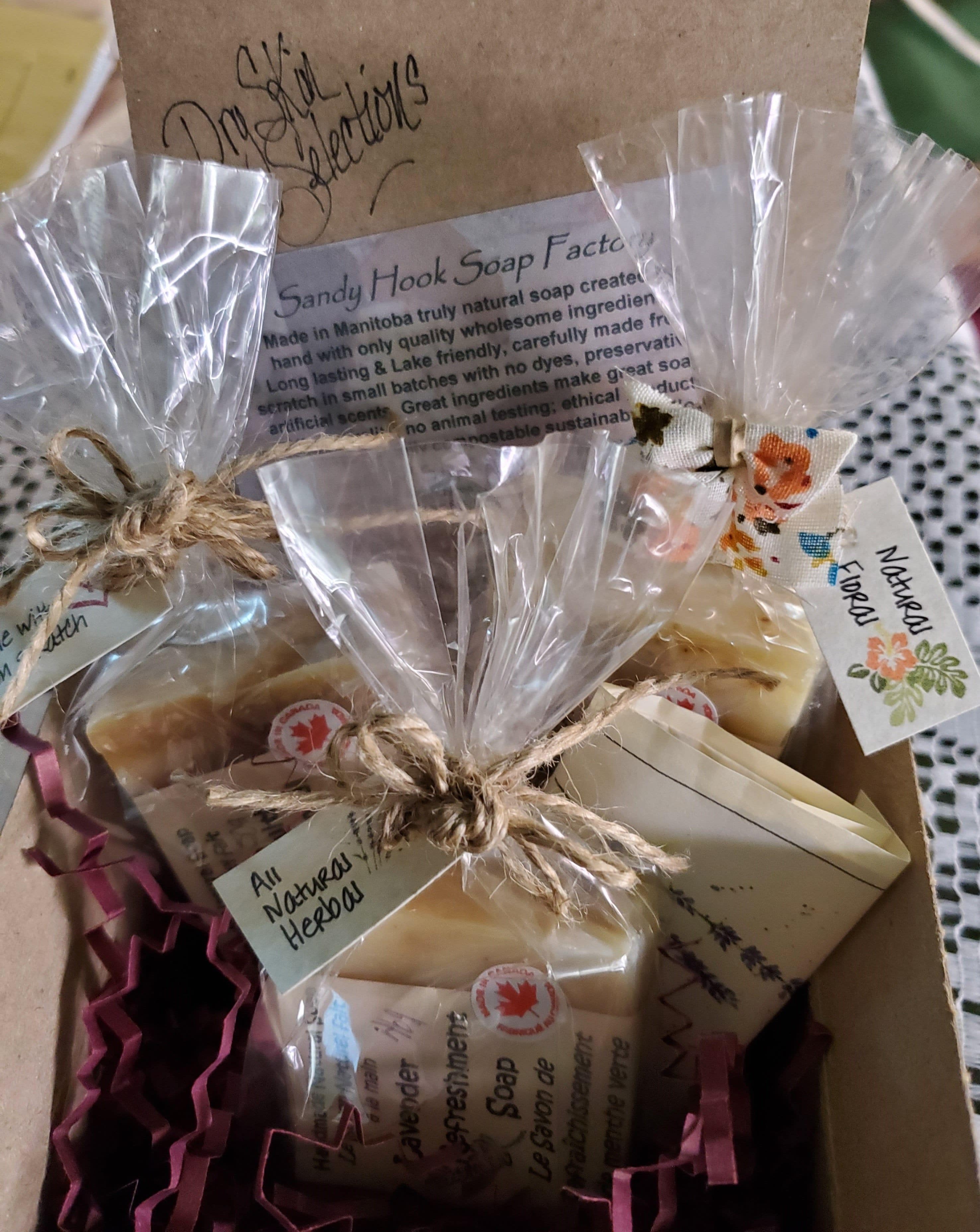 We offer many types of all natural soap gift box sets for under $10.  Wonderful little host or hostess gift, for care workers, nurses, teachers, almost anyone.